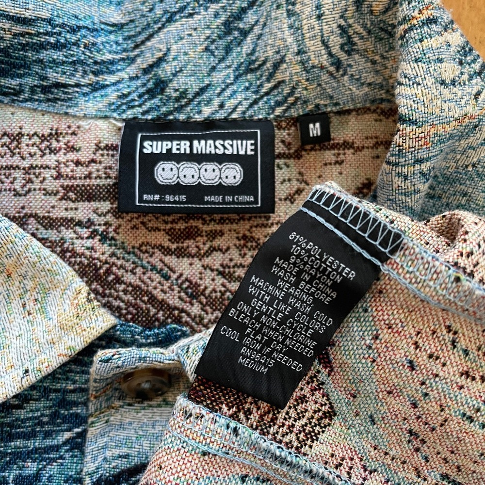 NWOT Super Massive Mens Starry Night Tapestry Jacket Van Gogh Art Woven Blue M - Picture 3 of 5